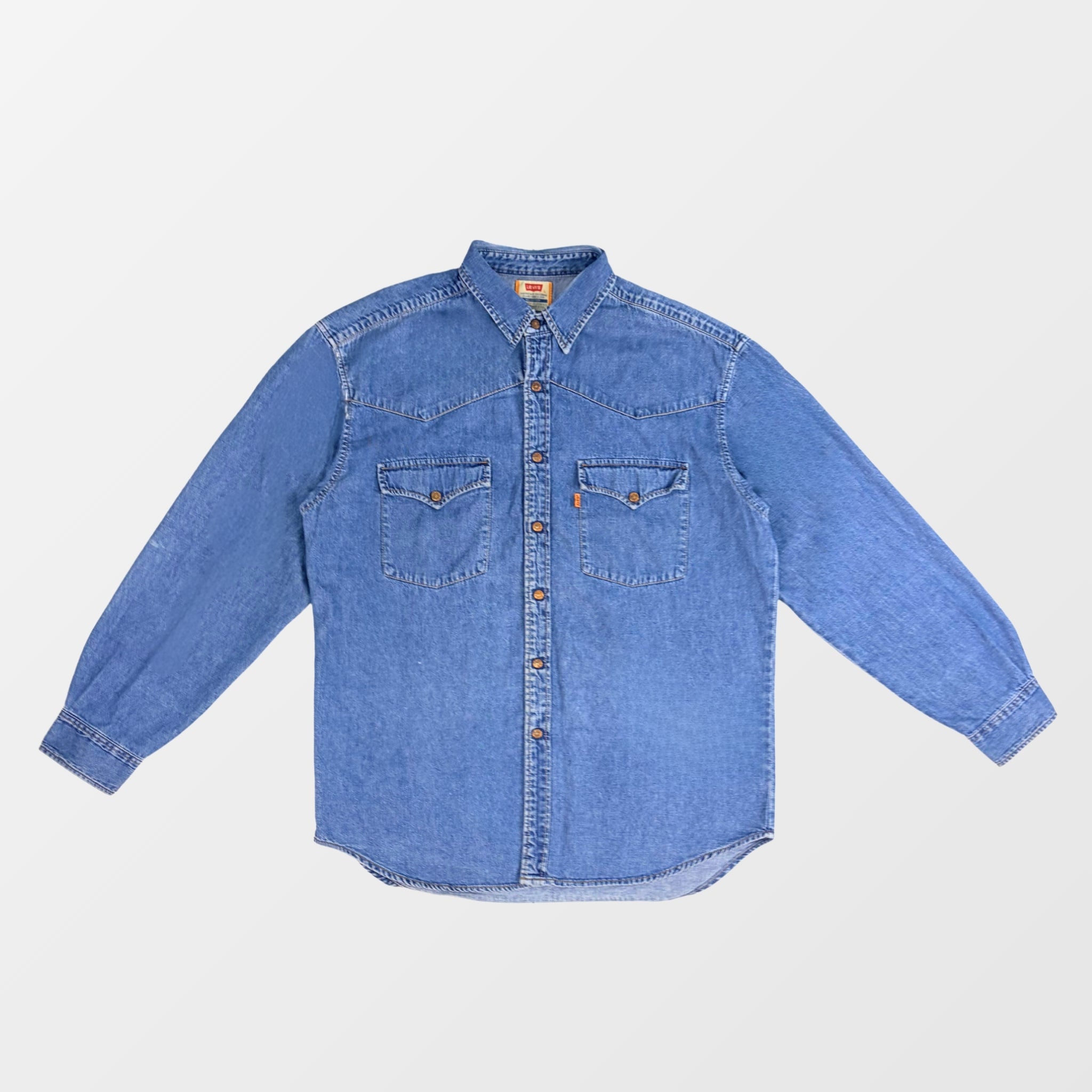 Vintage Denim Shirt – 90s - Orange Tab – Frontansicht – Fehsenfeld Vintage Archiv